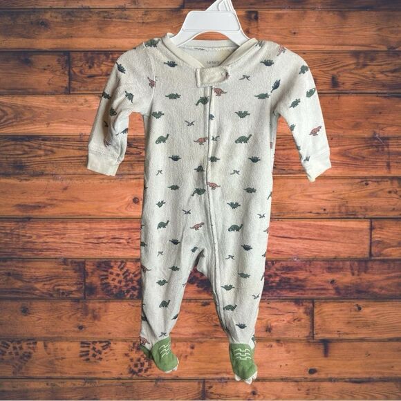 5 for $25🔥6 Months Carter's Dinosaur Print Terry Cloth Footies Jumpsuit Pajamas - Picture 1 of 4